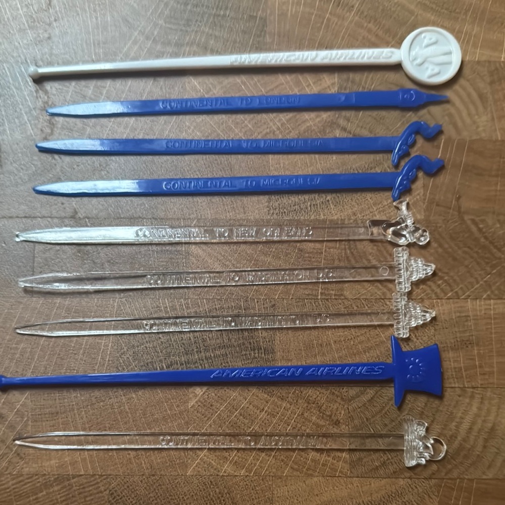 9 Vintage American Airlines and Continental Airlines Stir Sticks